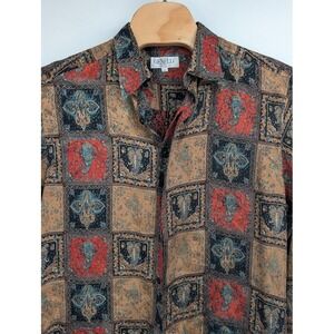 Genelli Vintage Men's silk shirt geometric/paisley long sleeve button down sz XL